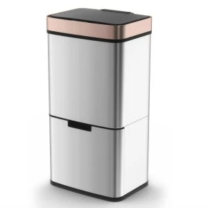 Image of Morphy Richards 75L 2-Compartment Sensor Bin - Rose Gold & Steel