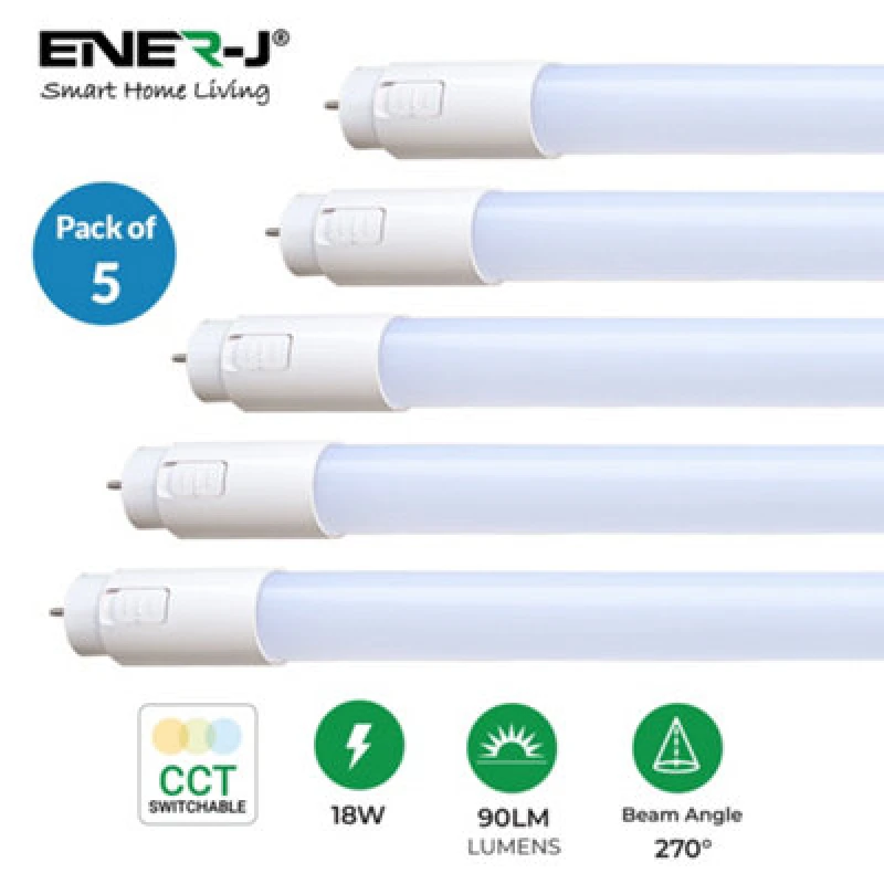 Image of Ener-J Ener J 5 Pack T8 LED Tube 120Cm 18W Cct Switchable Colour Temperature