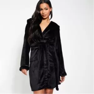 Image of I Saw It First Black Luxury Fleece Hooded Robe/ Satin Trim - Black