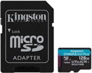 Image of Kingston Canvas Go Plus 128GB microSDXC Card 170MB/s Read A2 U3 V30 plus SD Adapter