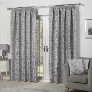 Image of Emma Barclay Duchess Paisley Jacquard Lined Pencil Pleat Curtains, Silver, 66 x 90 Inch