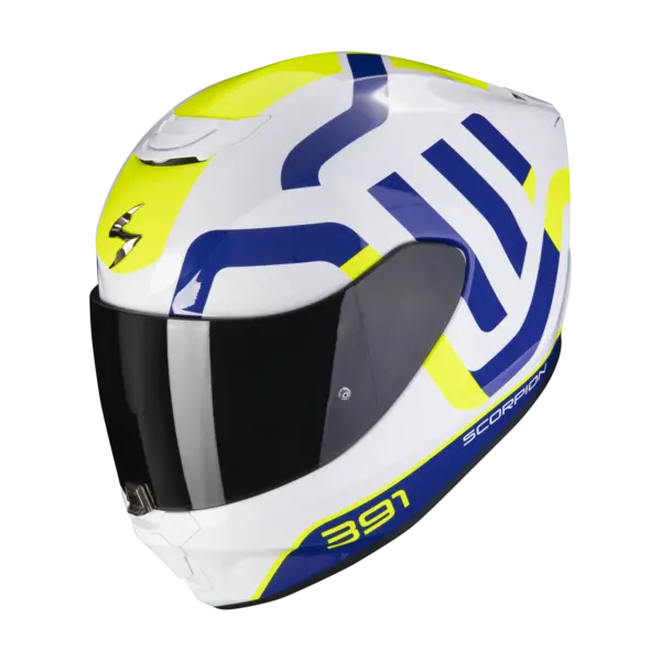 Image of Scorpion Exo-391 Arok White-Blue-Neon Yellow Full Face Helmet L
