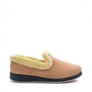 Image of Padders Light Tan Microsuede 'Repose' Extra Wide Fit Slippers - 9