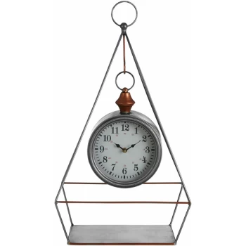 Image of Premier Housewares Small Antique Desk Clock With Pendulum / Wireframe Table Clocks Silver Finish With Copper Detail Clocks For Living Room Tables /