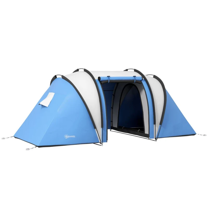 Image of Outsunny 2 Bedroom Camping Tent with Living Area, 3000mm Waterproof Blue