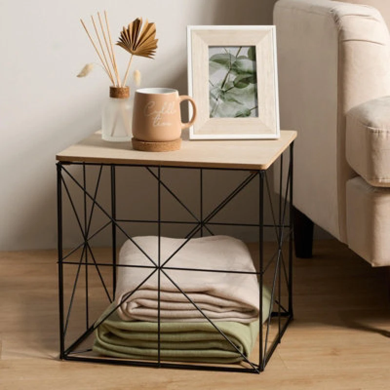 Image of OHS OHS Cube Storage Basket Table Folding Wire Living Room Home Bedroom, Large in Light Brown Light Brown Large Unisex 5027434198320