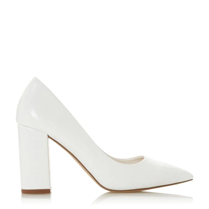 Image of Head Over Heels by Dune White 'Abs' Mid Block Heel Court Shoes - 3