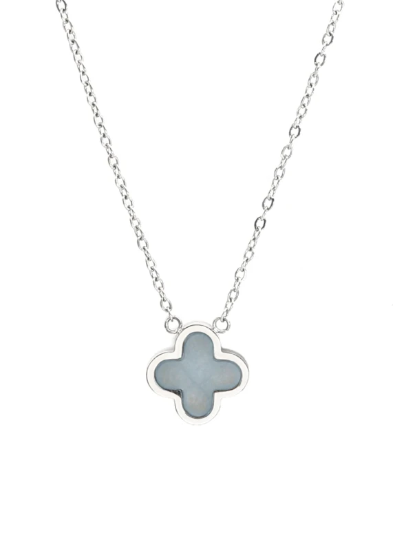 Image of Say It With Silver Turquoise Crystal Clover Necklace Size: 16" Silver Unisex 16"