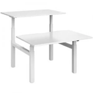 Image of Elev8² Rectangular Sit Stand Back to Back Desk with White Melamine Top and White Frame 4 Legs Touch 1200 x 1650 x 675 - 1300 mm