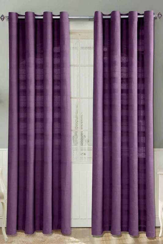 Image of Homescapes Cotton Rajput Ribbed Purple Curtain Pair, 66 X 72" Drop