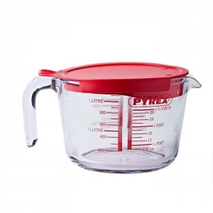Image of Pyrex 1L Jug with Lid - Clear W/Red Lid