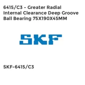 Image of 6415/C3 - Greater Radial Internal Clearance Deep Groove Ball Bearing 75X190X45MM