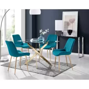 Image of Furniture Box Leonardo 4 Gold Dining Table and 4 Blue Pesaro Gold Leg Chairs