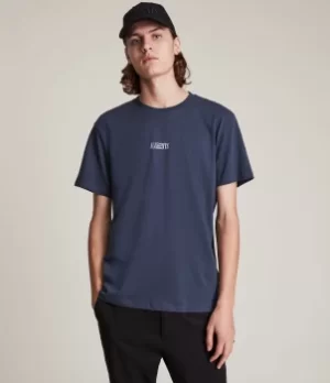 Image of AllSaints Mens Opposition Crew T-Shirt, Deep Space Blue, Size: M