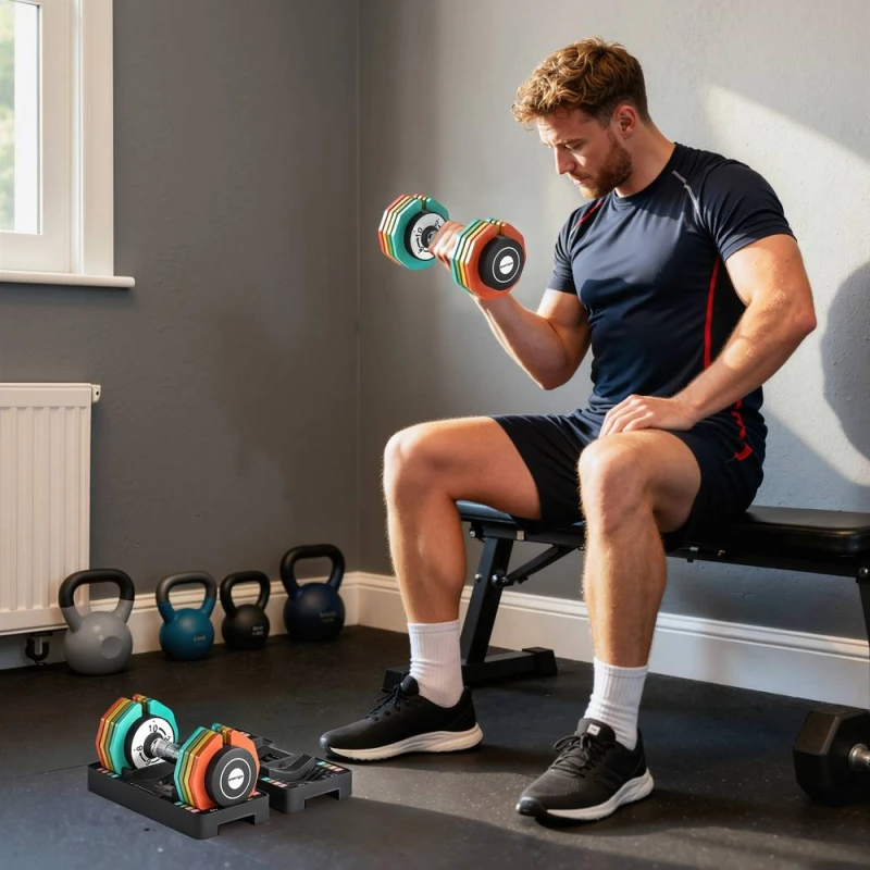 Image of SPORTNOW 20 kg Adjustable Dumbbells Set with Safety Locking Mechanism Multicolor Unisex