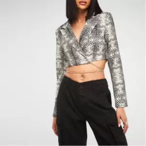 Image of Missguided Zebra Print Chain Detail Crop Blazer - Cream