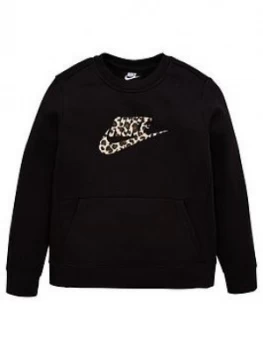 Image of Nike Older Childrens Crew Print Sweat - Black
