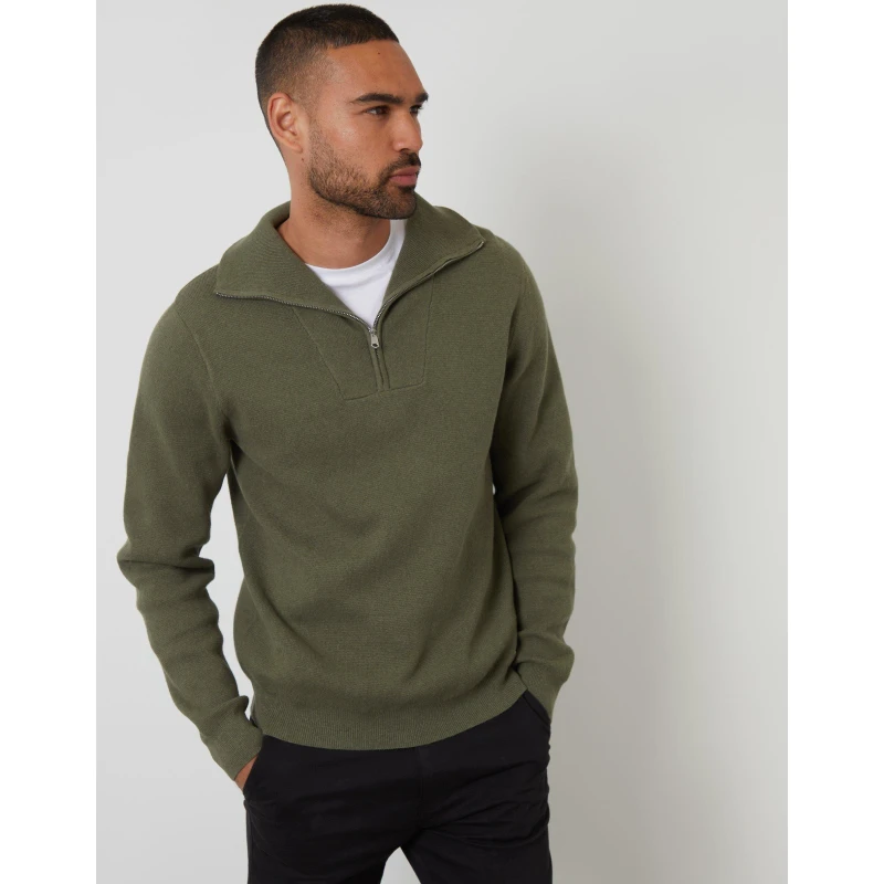 Image of Threadbare Mens Kamrul Quarter Zip Knitted Jumper Olive male Medium
