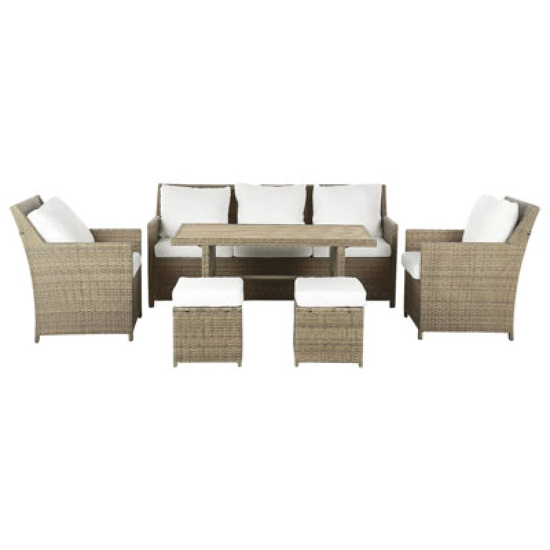 Image of Beliani Garden Lounge Set With Table And Ottoman 5 Seater Fonti With Cushions Pe Rattan Brown