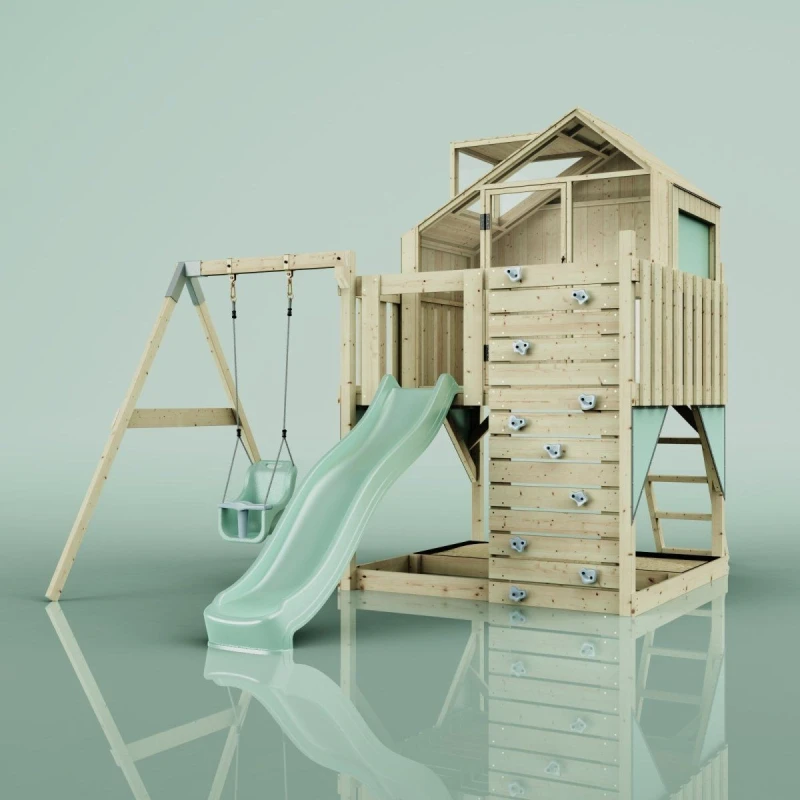 Image of OutdoorToys PolarPlay Kids Climbing Tower & Playhouse - Swing Eerika Sage in Beige Beige Unisex