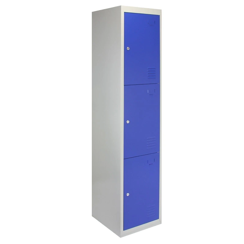 Image of MonsterShop Metal Storage Lockers - Three Doors, Flatpacked, Blue