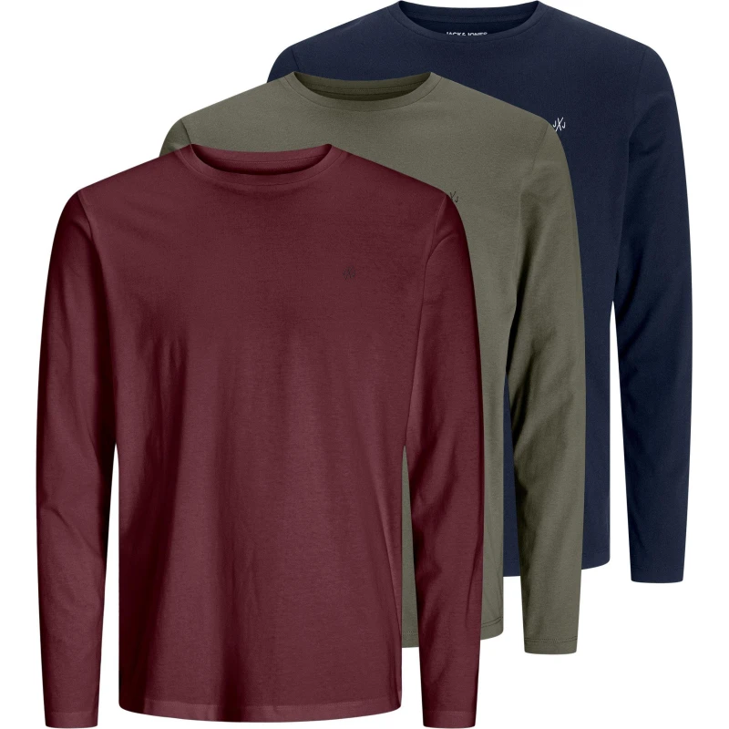 Image of Jack and Jones Jack and Jones 3 Pack Crew Neck Long Sleeve T-Shirt Mens - Multi S Male
