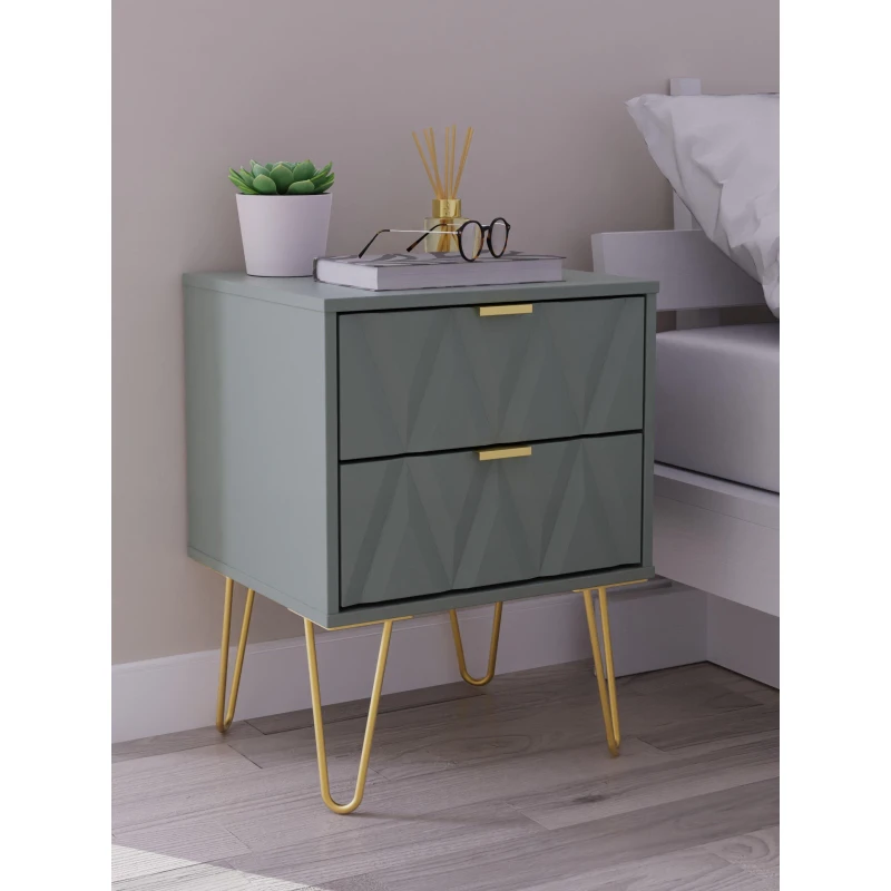 Image of Studio Diamond 2 Drawer Bedside Cabinet Bedside Tables Small Reed Green 39509490120