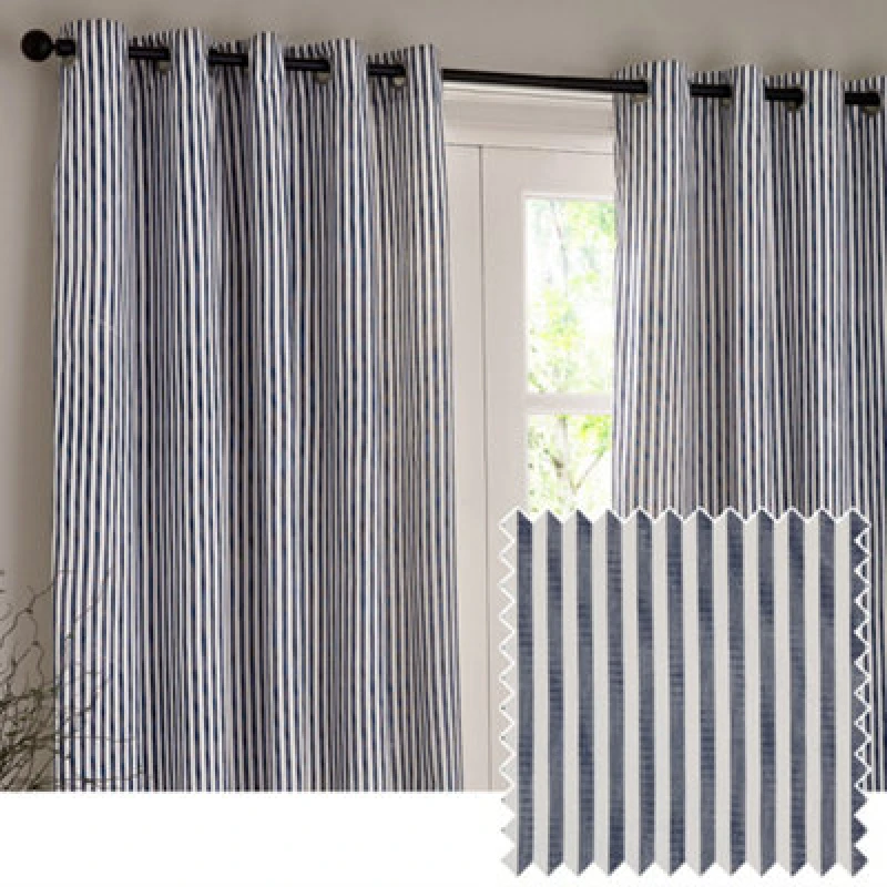Image of Yard Hebden Striped 100% Cotton Lined Eyelet Curtains Navy 168cm width 183cm drop, Blue 5025532848857