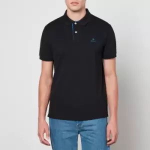 Image of GANT Men Contrast Color Pique Polo Shirt (S) Black