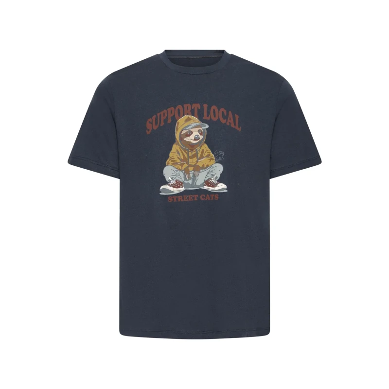 Image of Blend Cotton T-Shirt Blend Irving Funny Graphic Bleu Male M