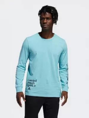 Image of adidas Connected Through Sport Long Sleeve Graphic T-Shirt, White, Size XL, Men