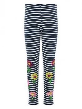 Image of Monsoon Girls Sequin Stripe Flower Leggings - Navy