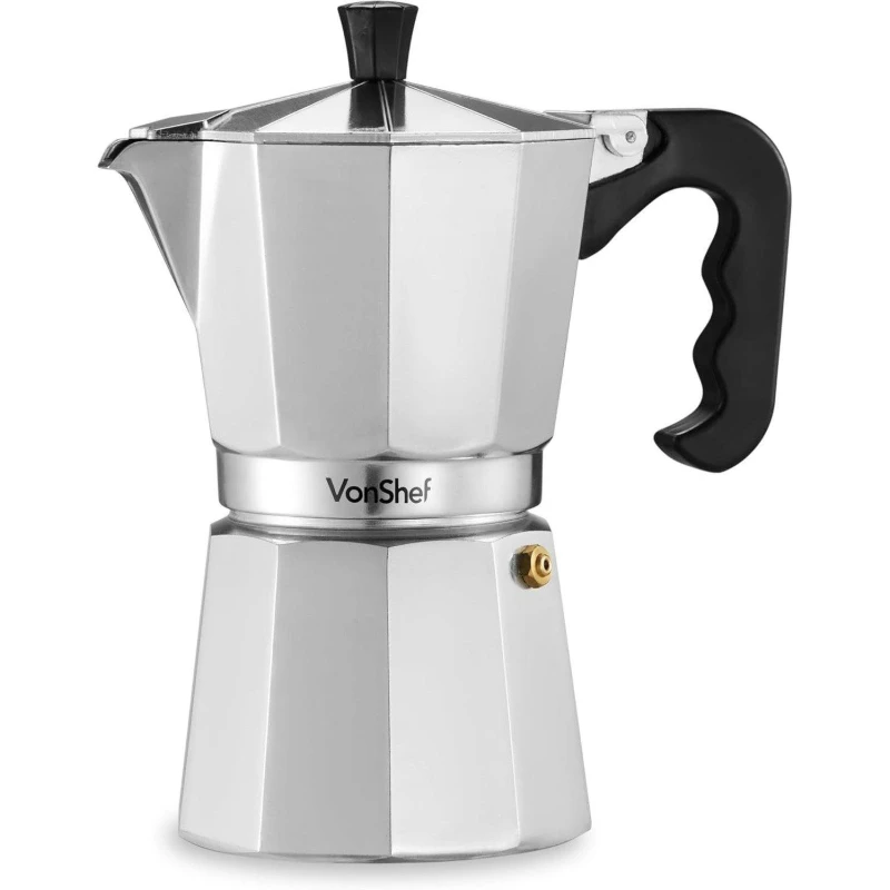 Image of VonShef 6 Cup Stovetop Espresso Coffee Maker Metallic Silver unisex