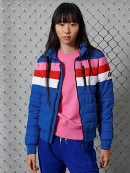 Image of Superdry Colourblock Fuji Bomber Jacket, Blue, Size 6, Women