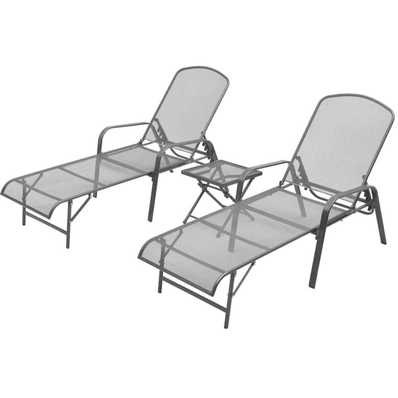 Image of vidaXL Sun Loungers 2 pcs with Table Steel Anthracite