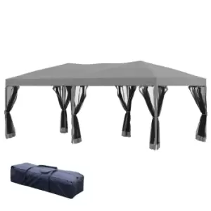 Image of Outsunny 3 x 6m Garden Outdoor Metal Gazebo Water-Resistant Pop-Up Party Tent Canopy Marquee with Mesh Sidewalls Plus Free Storage Bag - Grey