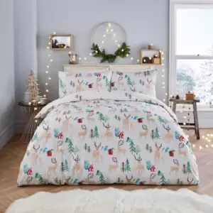 Image of Fusion Christmas Winter Stag Print Reversible Duvet Cover Set, Multi, Double
