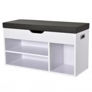 Image of HOMCOM Sit-On Shoe Storage Unit w/ Hidden 3 Compartments Hidden Top Side Handles Home Boots Trainers Heels Sandals Sponge Top Dark Grey