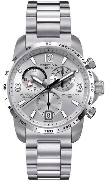 Image of Certina Watch DS Podium Big Size Chrono GMT Quartz - Silver CRT-044