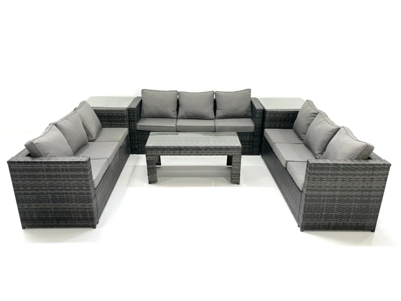 Image of Fimous Outdoor Garden Furniture Set 9 Seater Rattan Sofa Set with Coffee Table 2 Side Tables Dark Grey Mixed Dark Grey