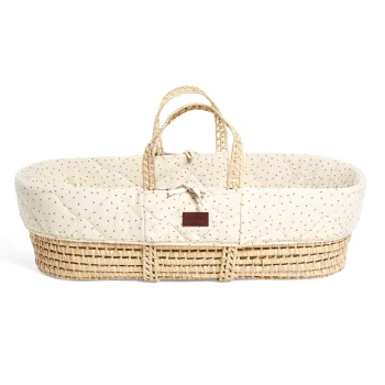 Image of The Little Green Sheep Natural Quilted Moses Basket and Mattress - Linen Rice