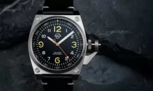 Image of Pascal Genuine Leather Band Mens Diver Watch, Black-Silver, Shield