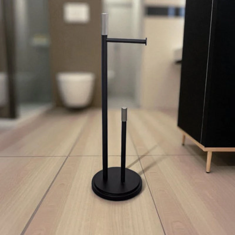 Image of Showerdrape Chester Collection Black Freestanding Toilet Roll Holder & Spare Paper Holder Combination Black