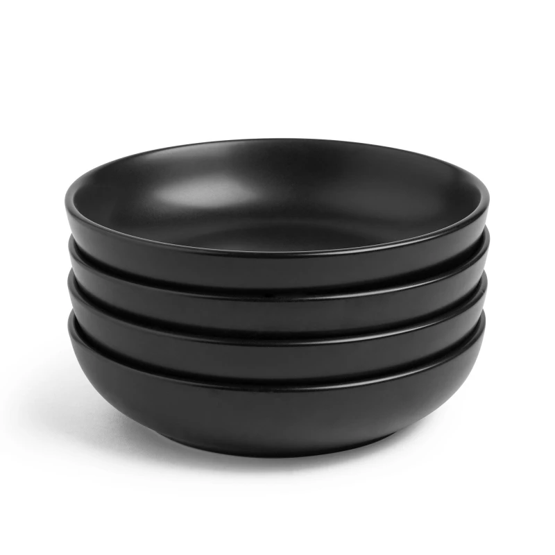 Image of VonShef Matte Black Set of 4 Ceramic Pasta Bowls Black