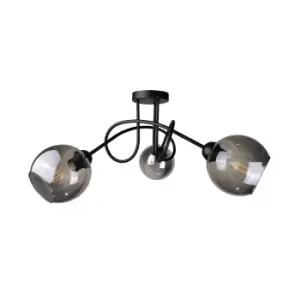 Image of Ring Multi Arm Semi Flush Ceiling Light Black, 70cm, 3x E27