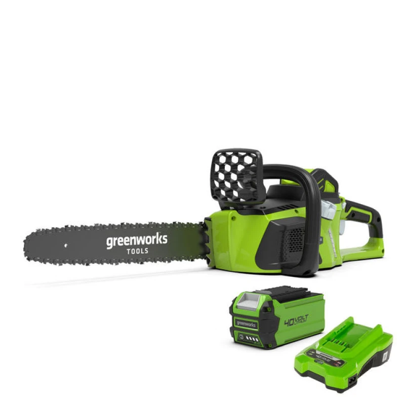 Image of Greenworks GD40CS15 40v Cordless Brushless Chainsaw 350mm 1 x 2ah Li-ion Charger