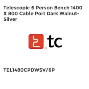 Image of TC Group Telescopic 6 Person Bench 1400 x 800 Cable Port Dark Walnut-Silver