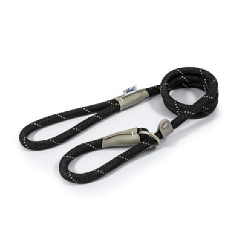 Image of Ancol Viva Reflective Rope and Real Leather Slip Dog Lead Black unisex