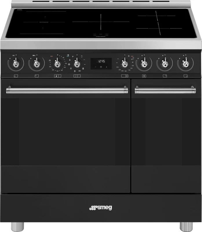 Image of Smeg Symphony C92IPMB2 90cm wide Electric Range Cooker with Induction Hob and Pyrolytic Cleaning - Matt Black - A/A Rated