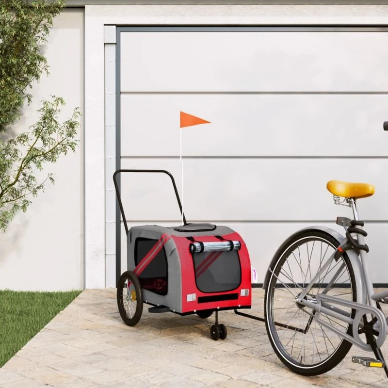 Image of vidaXL Pet Bike Trailer Red and Grey Oxford Fabric and Iron, Red 93901